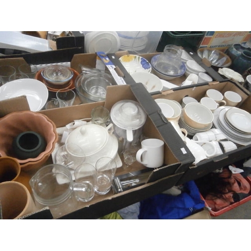 168 - Four boxes inc crockery, planters, mixing bowls, etc