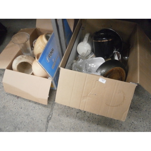 186 - Two boxes inc vases, crockery, toaster, etc