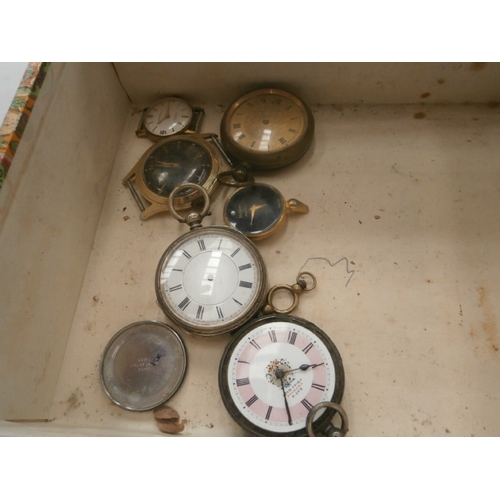 222 - Box of old watches inc silver pocket watches