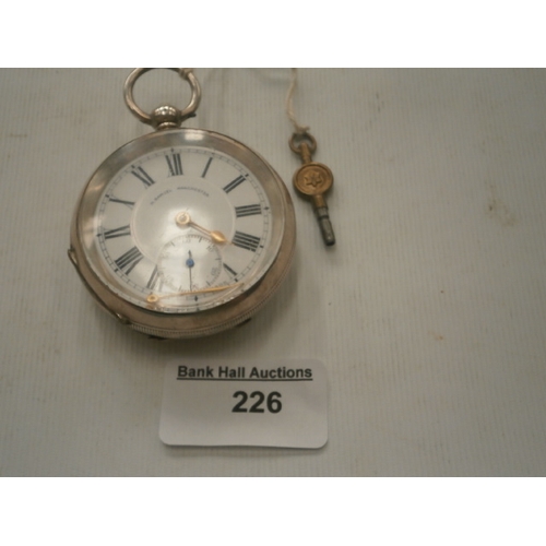 226 - H Samuel Silver hallmarked pocket watch with key