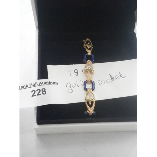 228 - 18ct gold bracelet with enamel colours, weight 13.35 grams