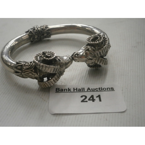 241 - Very decorative possibly silver ram bracelet