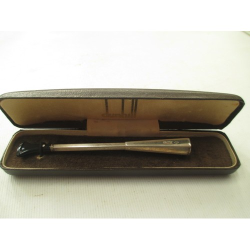 239 - Lot inc Dunhill silver hallmarked cigarette holder, Dunhill silver plated lighter and Favourbrook ha... 