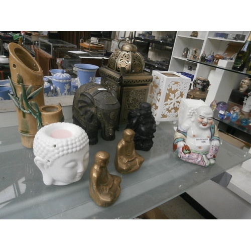 356 - Lot inc Buddha figurines, candle holders, etc