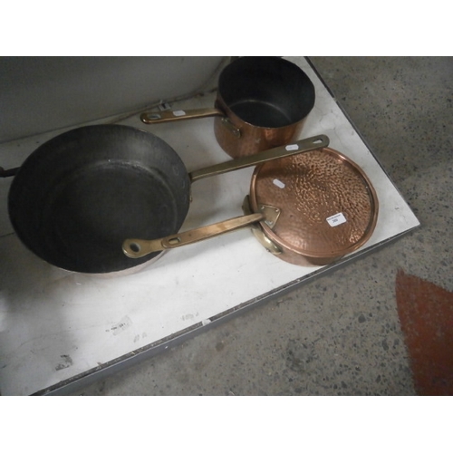 360 - Three heavy vintage brass and copper pan sets