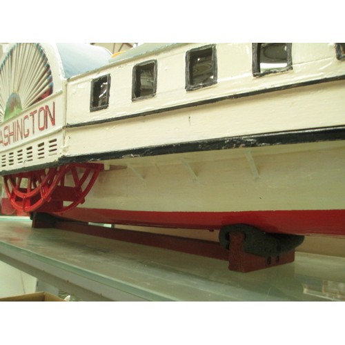 351 - Large MT Washington steam paddle boat model with inner workings, no controller, size 64