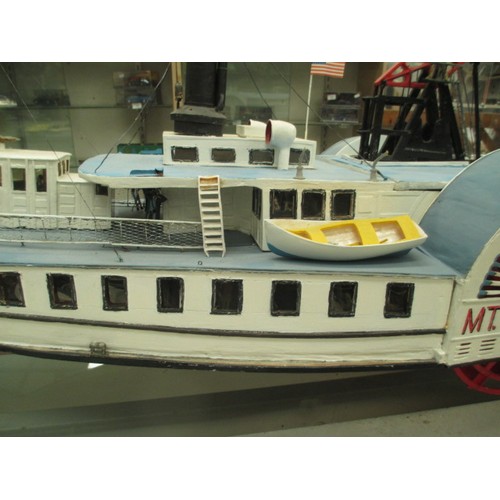 351 - Large MT Washington steam paddle boat model with inner workings, no controller, size 64