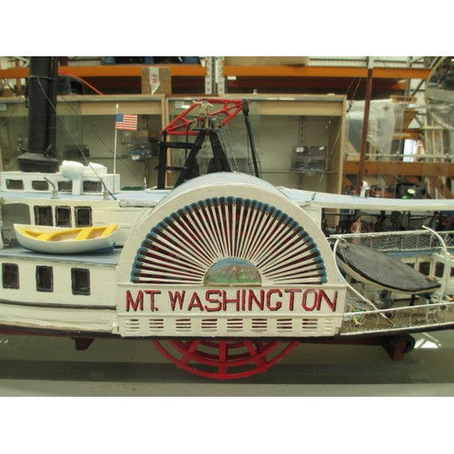 351 - Large MT Washington steam paddle boat model with inner workings, no controller, size 64