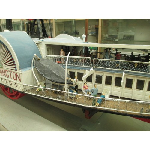 351 - Large MT Washington steam paddle boat model with inner workings, no controller, size 64