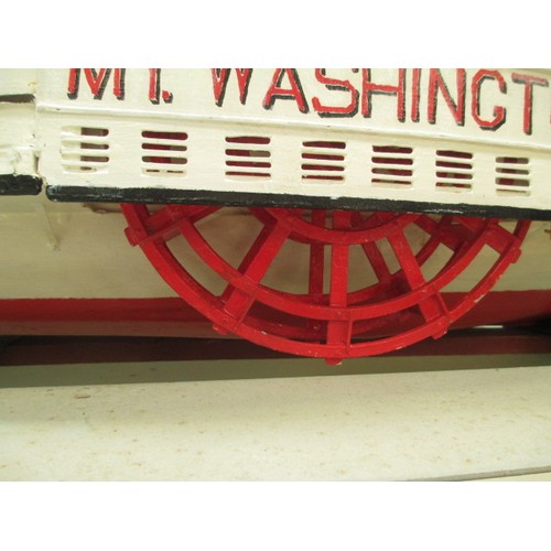 351 - Large MT Washington steam paddle boat model with inner workings, no controller, size 64