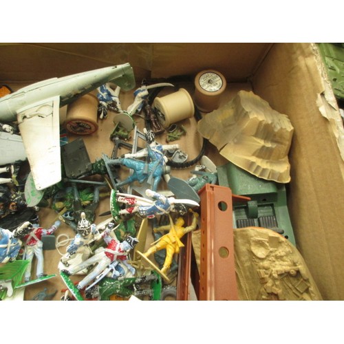 313 - Box of old toy vehicles and figurines