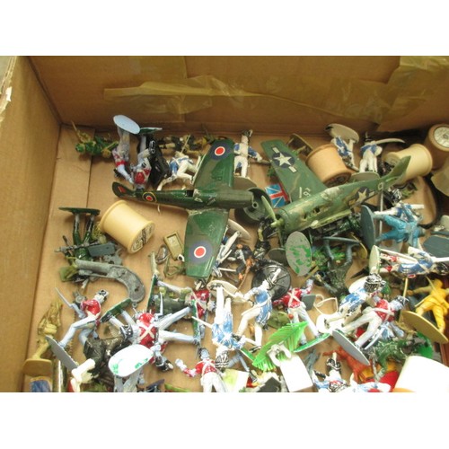 313 - Box of old toy vehicles and figurines