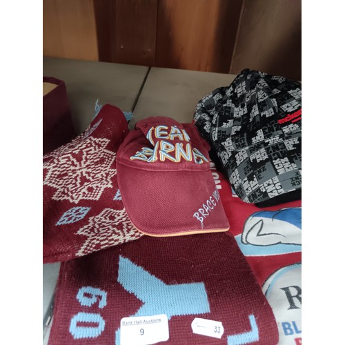 9 - Lot including Burnley F.C. scarves and hats and some others