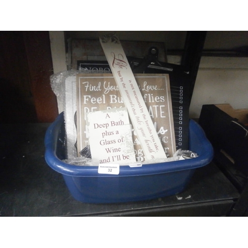 32 - Box of assorted wooden signs