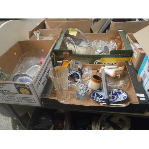 259 - Four boxes inc glassware, pottery, watering can, etc