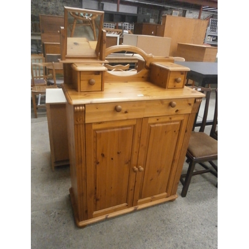 691 - Pine tallboy with mirror back & a small pine mirror