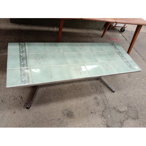 695 - Retro tiled top chrome framed coffee table