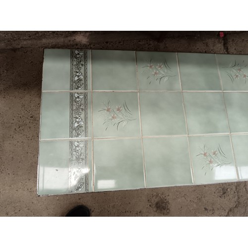 695 - Retro tiled top chrome framed coffee table