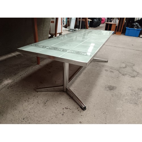 695 - Retro tiled top chrome framed coffee table