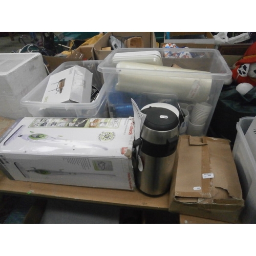 246 - Lot inc tea service, water dispenser, plastic crockery, steam mop, etc