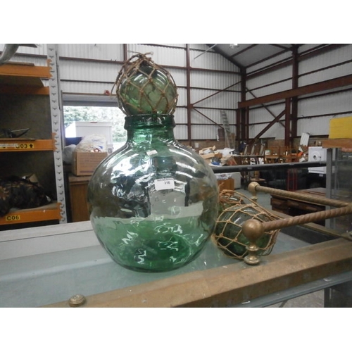 316 - Lot inc green carboy and three green glass bowls