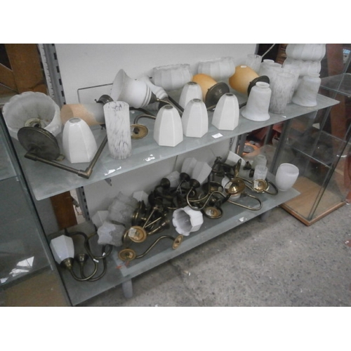 317 - Collection of old light fittings and glass shades