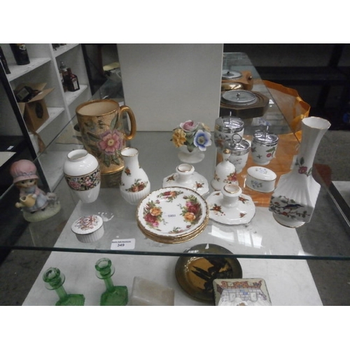 349 - Lot inc Royal Albert Old Country Roses pieces, Royal Worcester pots, etc