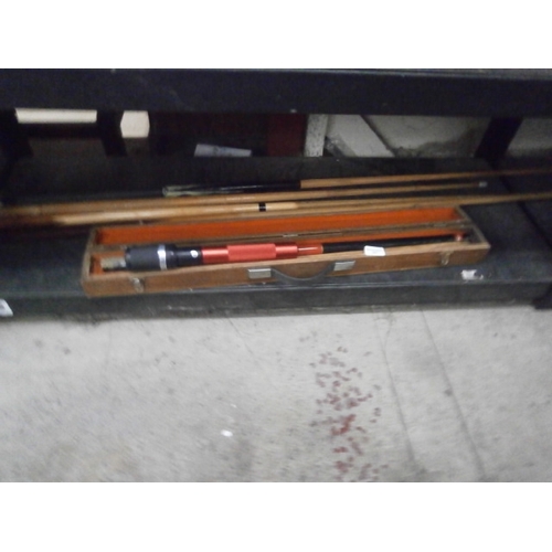 33 - Five assorted snooker/pool cues