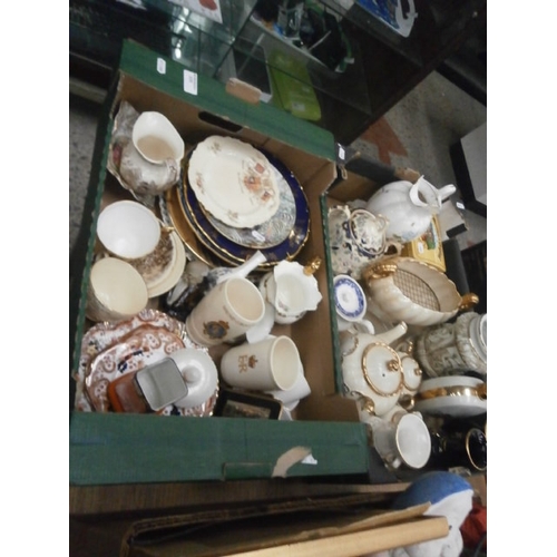 235 - Two boxes inc tea service, vases, decorative plates, commemorative ware.