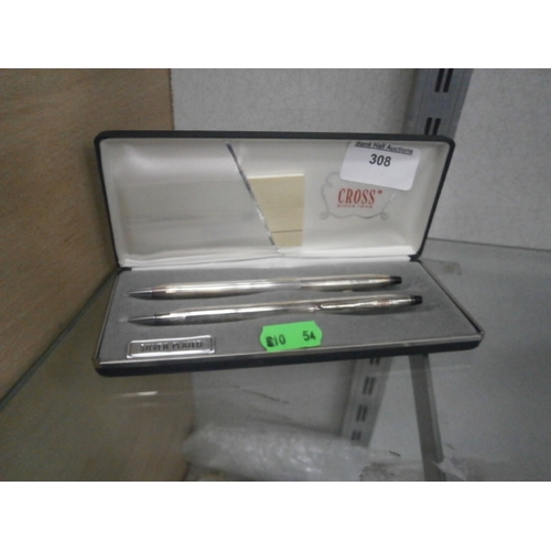 308 - Cross silver plated pen set