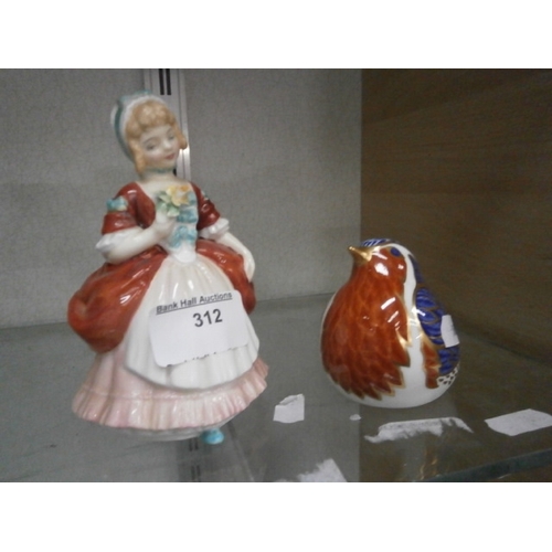 312 - Royal Doulton Valerie figurine and Royal Crown Derby robin figurine