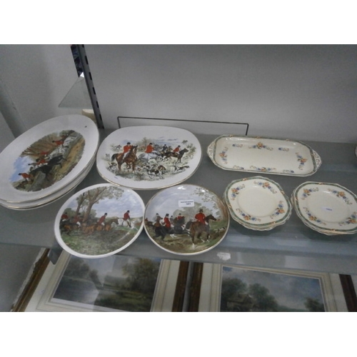 341 - Lot inc hunting plates and Wedgwood Douglas pottery