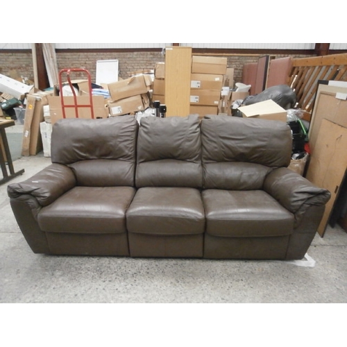 600 - A brown padded 3 section recliner settee