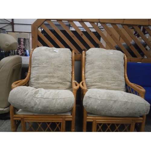 602 - A pair of cane framed conservatory chairs with cushions