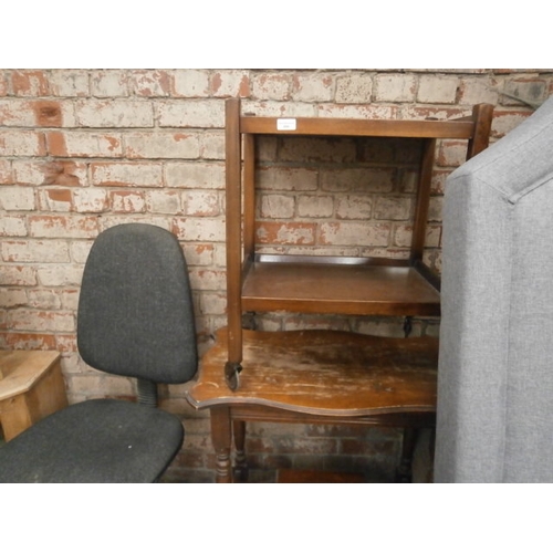 608 - A small vintage 2 tier trolley, a window table and a swivel office chair