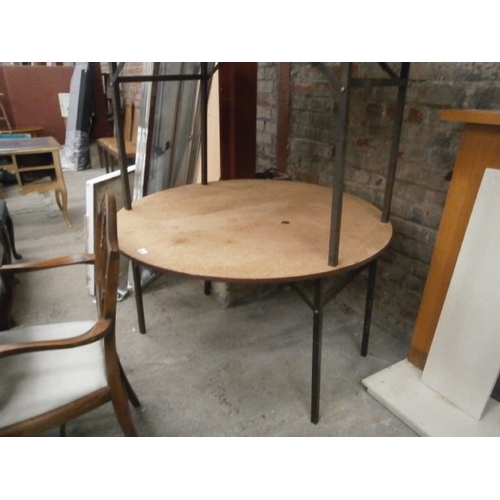 633 - A pair of circular function tables on folding metal frames