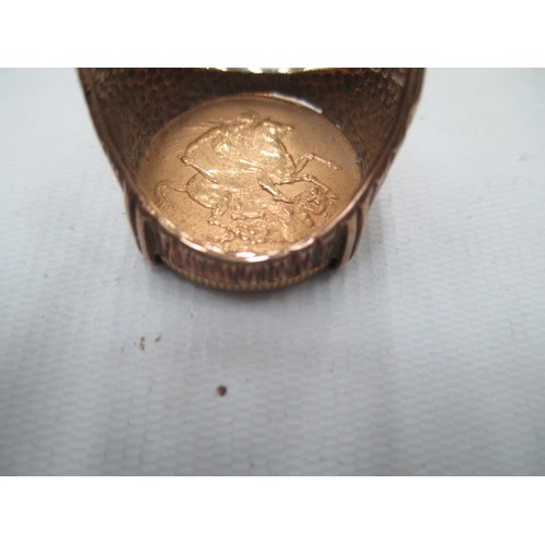 225 - 1899 22ct gold sovereign Victoria old head inserted into a 9ct hallmarked gold ring, weight 15.13 gr... 