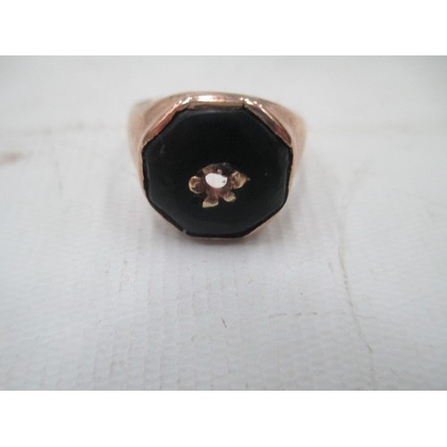 226 - 9CT gold hallmarked ring with black stone, weight 4.35 grams