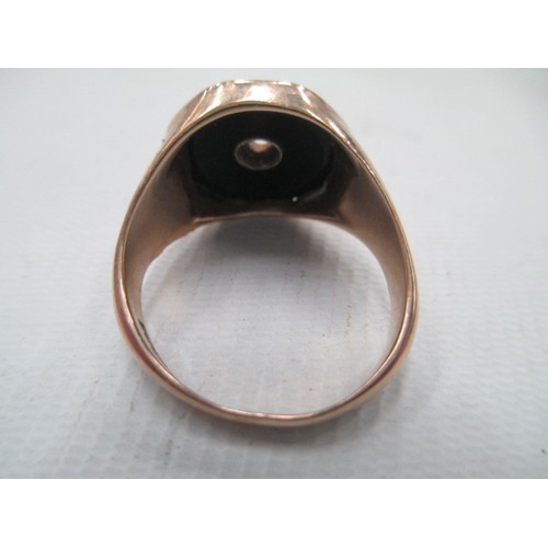 226 - 9CT gold hallmarked ring with black stone, weight 4.35 grams