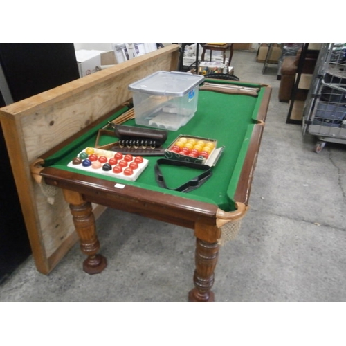 612 - Allied billiards 77x41 inch slate bed snooker table with pool and snooker balls, triangle, cue holde... 