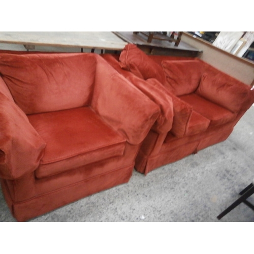 614 - A vintage upholstered 2 seater club style settee and a matching armchair