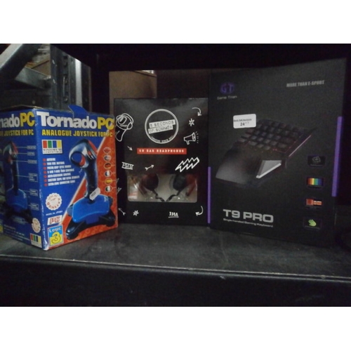 24 - Lot inc 5 seconds of Summer headphones, T9 Pro keyboard and Tornado PC joystick