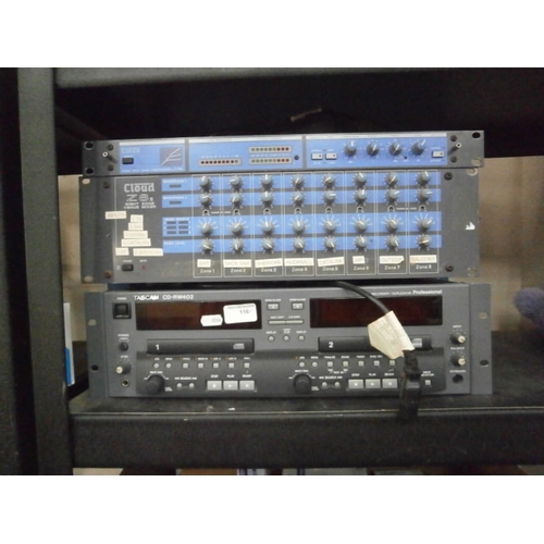 116 - Lot inc Tascam CD-RW402 CD recorder, Cloud Z8 II eight hour zone mixer and Cloud split band compress... 