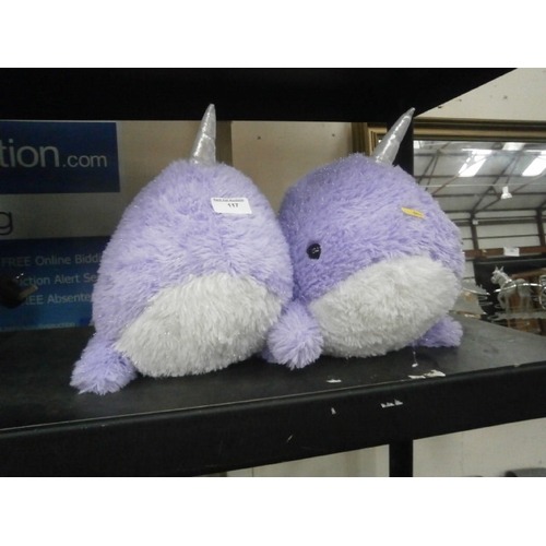 117 - Two Narwhal soft toys