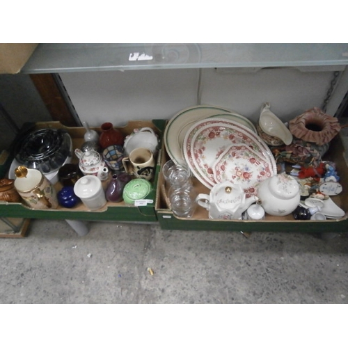 402 - Two boxes inc ornaments, collectable pottery, glass tealight holder, etc