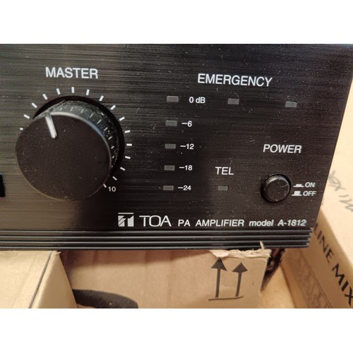 124 - Lot inc TOA PA amplifier A-1812, Stage Line 6 channel microphone line MMX-602/SW, Pro Rack Mount ind... 