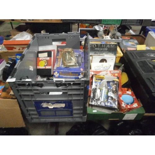 117 - Two boxes inc Barcode battler, books, wireless music adapter, mugs, Fantasy disc set, etc