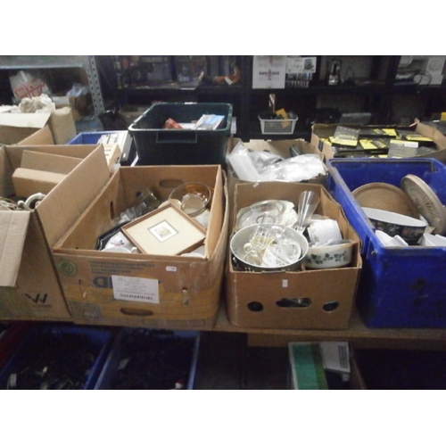 134 - Four boxes inc cutlery, crockery, bone china, radio, lights, etc