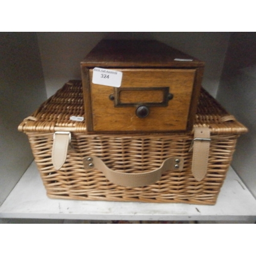 324 - Wicker basket and card file box