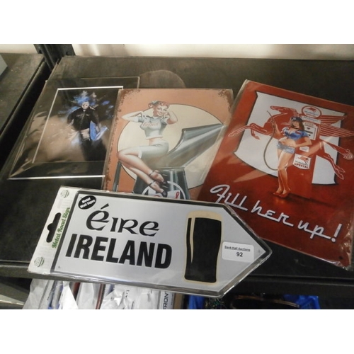 92 - Three aluminium signs and picture